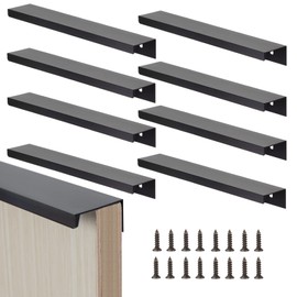 Heveer Black Furniture Handles 200 mm Hidden Cabinet Handles Kitchen Handles with Screws for Wardrobe Door Drawers Pack of 8