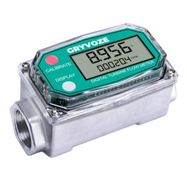 GRYVOZE 3/4 Inch Digital Turbine Fuel Flow Meter, 0.8-13.2 GPM Inline NPT Thread Flowmeter for Water, Diesel, Gas Oil, Gasoline, Kerosene, Methanol, and Other Liquids-Supports Gallon, QTS, PTS, L, m³