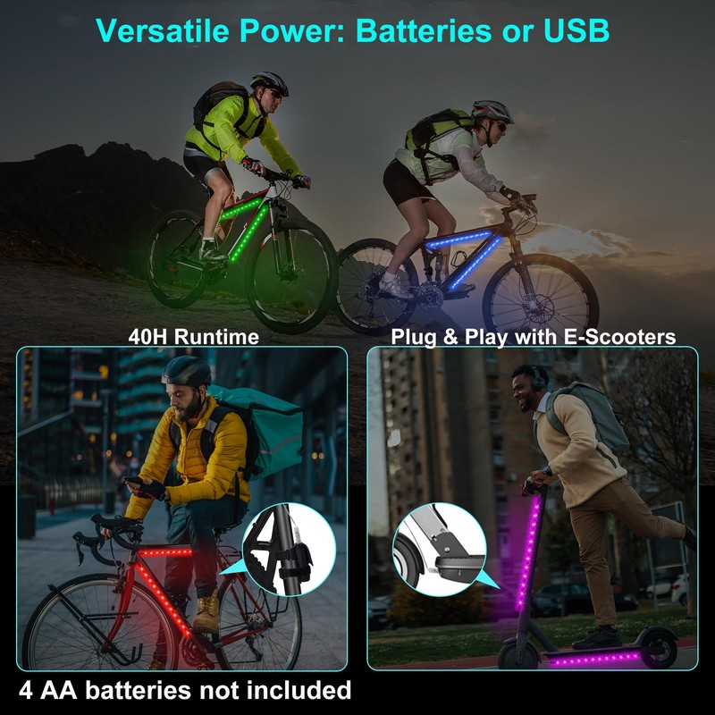 2 Sets 2pcs 15.6in LED Bike Lights Kit for Night