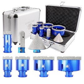 BRSCHNITT Diamond Drill bits kit for Porcelain Porcelain Tile Ceramic Marble Brick Concrete Vacuum Brazed Hole Saw (25/35/45/65/75mm+20mm Finger Bits+50mm Beveling Chamfer Bit)