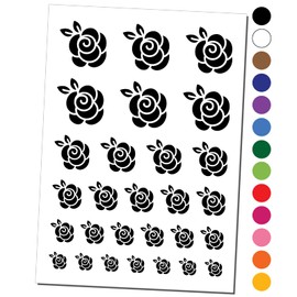 Rounded Rose Flower Temporary Tattoo Water Resistant Fake Body Art Set Collection - Red (One Sheet)
