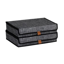 ORGMASTER Photo Storage Boxes with Lids, Memory Box for Keepsakes, Picture Organizer Versatile Linen Containers Basket Collapsible Bin for Organizing Home Office, 2 Pack, 14x10.8x2.5 Inch, Black