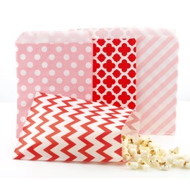 Valentines Day Candy Bags (100 Pack) - Red & Pink Valentine Party Favor Bags, Valentines Paper Bags for Candy or Chocolate & February Love Party Decorations/Party Favors