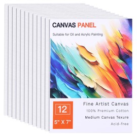 FIXWAL Canvas Boards for Painting 12 Pack, 5x7 Inch Art Paint Canvas Panels Gesso Primed Acid-Free 100% Cotton White Blank Flat Canvas Boards Acrylics Oil Watercolor Tempera Paints