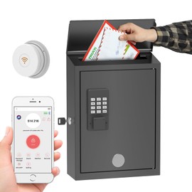 WeHere Mailbox with Wi-Fi Bridge, Wall Mount Locking Postbox for House, OTP/App Remote/Fixed Code/Key Unlock, Large Capacity for Collect Letters, Key Drop Box, Black, Waterproof, 14x4x10in