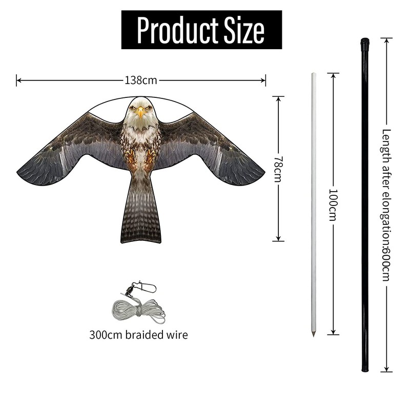 Flerigh Bird Hawk Flying Kite with Pole Crops Farm Protector