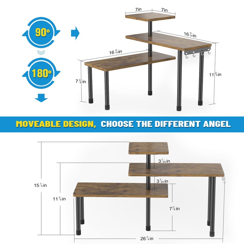 JayRex Countertop Organizer Organization, 3 Tier Moveable Corner Shelf Organizer