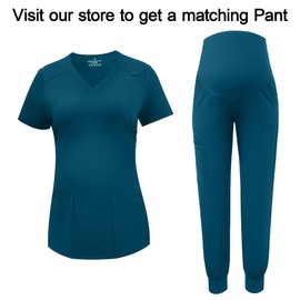 PACBREEZE Women's Maternity Scrub Top/Shirt V-Neck Workwear Medical Pregnancy Scrub Clothes, S-XXL (Caribbean Blue, Medium)