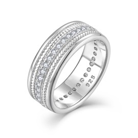 VA JENT Mens Wedding Ring 925 Sterling Silver Rings for Men Wedding Band Cut CZ Engagement Promise Ring for Him Size7-12, Sterling Silver, Cubic Zirconia