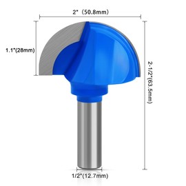 ASNOMY 2" Cutting Diameter Core Box Router Bit, 1/2 Inch Shank Round Nose Cove Box Router Bits - Solid Carbide 2-Flute Core Box Round Nose Router Bits