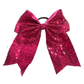 COTIM COYIN Sequins Hair Bows for Women Girls, Large Bow Clips Glitter Cheer Bowknot Elastic Hair Tie, Fuchsia
