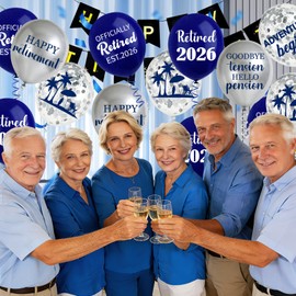 30pcs 2026 Happy Retirement Balloons Decorations Blue Silver Happy Retirement Party Decor for Men Women 2026 Retirement Party Supplies Resignation Coworker Indoor Outdoor 12in Latex Confetti Round