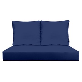 RSH DECOR: Deep Seating Loveseat Cushion Set | 46” x 26” Loveseat | All-Weather Spun Fabric | Outdoor Foam Settee and Pillow Back Cushions for Patio Furniture | Navy Blue | Made in USA