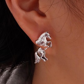 Silver Horse Earrings for Women Easter Basket Stuffers Vintage Frogs Shaped Stud Earrings Funny Cute 3D Animal Earrings Jewelry Gifts