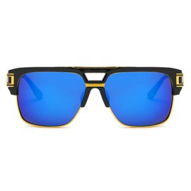 Retro Pilot Sunglasses Square Flat Top Luxurious Glasses Golden Metal Men Transparent Mirror Gradient Lens