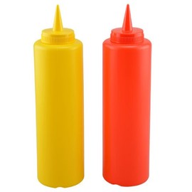 Ketchup and Mustard Plastic Squeeze Condiment Bottles W/ Lids For BBQ, Kitchen, Picnic - 2-Pack 16 Ounce