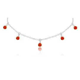 Carnelian Bead Drop Choker in Sterling Silver