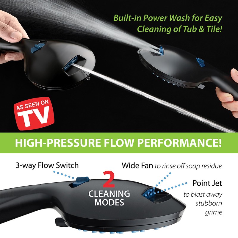AquaCare As-Seen-On-TV High Pressure 8-setting Handheld Shower Head - Built-in