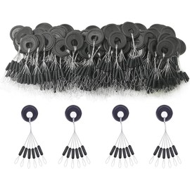 Drchoer 150Pcs Fishing Rubber Bobber Beads Stopper, 6 in 1 Float Sinker Stops, Black Oval,Size L,M,S Available (Black cylinder, S(150pcs))