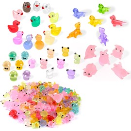 Suny Smiling 154 Pcs Mini Resin Animals Glow in The Dark, Tiny Resin Animals Figures to Hide Around The Office Home, Miniatures Fairy Garden Accessories Crafts Aquarium Potted Decoration