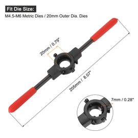 sourcing map 1/4-20 UNC Tap and Die Set 20mm Round Die Stock Handle Wrench with Plastic Handle, High Speed Steel Machine Thread Tap and Round Die Threading Tool