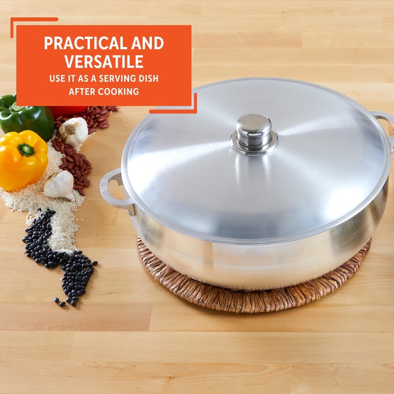 IMUSA Traditional Polished Aluminum Caldero (Dutch Oven) with Lid, 6.9