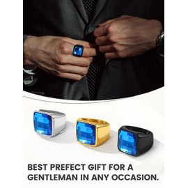 Blue Topaz Rings For Men Husband Father, Created Sapphire Gemstone Square Gemstone Signet Rings For Rapper Size 7