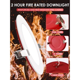 VATION LIGHTING FIRE Rated 2 HR 6 Pack 6 Inch No Fire Cone Needed 5CCT Ultra-Thin 1400LM Dimmable LED Recessed Light with Junction Box, 2700/3000/3500/4000/5000K Selectable, ETL&FCC Listed