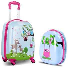 Olakids Kid Luggage Set, 12’’ Travel Backpack and 16’’ Carry on Suitcase with Wheels for Children Boys Girls, 2 Pcs Rolling Spinner Trolley Case Gift for Toddlers (Deer)