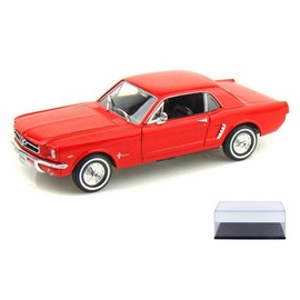Diecast Car w/Display Case - 1964 1/2 Ford Mustang Coupe, Red - Welly 22451WR - 1/24 Scale diecast Model car