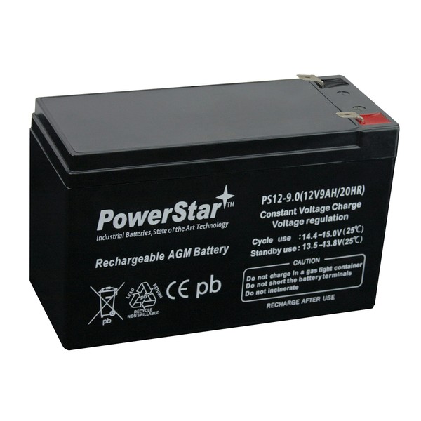 PowerStar PS12-9.0 12V 9Ah Battery Replaces SLA-12V7-F2, PS-1272F2, 12V 7.2AH