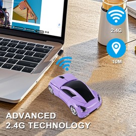 Wireless Car Mouse for Computer Portable Cool Sports Car Shape Cordless Computer Mice with USB Receiver 3 Buttons 1600DPI Optical Lightweight Wireless Mouse for Laptop PC Desktop Travel Gift (Purple)