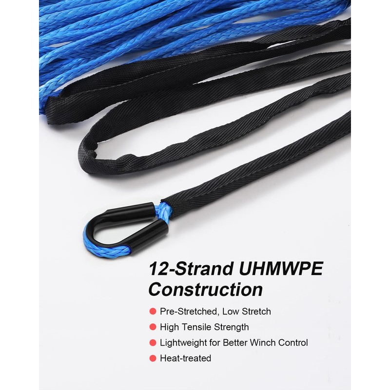 Kolvoii Synthetic Winch Rope Kit, 1/4" x 50ft 9,650lbs Winch