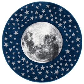 SAFAVIEH Carousel Kids Collection 3' Round Navy/Grey CRK135N Moon & Stars Non-Shedding Playroom Nursery Bedroom Area Rug