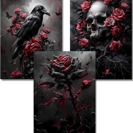 Horror Movie Diamond Painting Set,Adult 5D Diamond Art Painting Set Gemstone Art Painting kit Home Wall Decoration Gifts1/3/4/6/8 pieces:_3 pieces-12x16inch-W