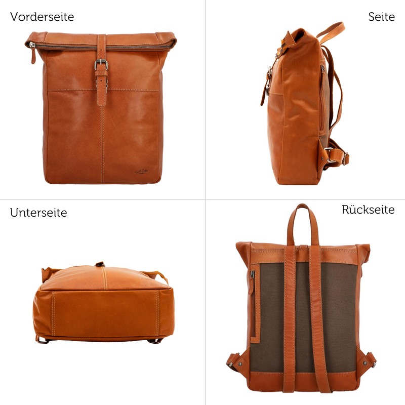 Gusti Valja Leather Backpack for Men and Women, Rolltop Laptop