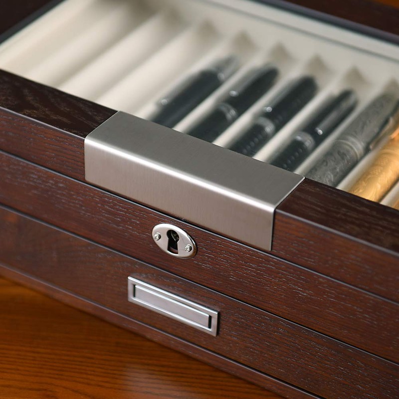 Wood Pen Organizer Box 24 Slot Fountain Pen Display Case