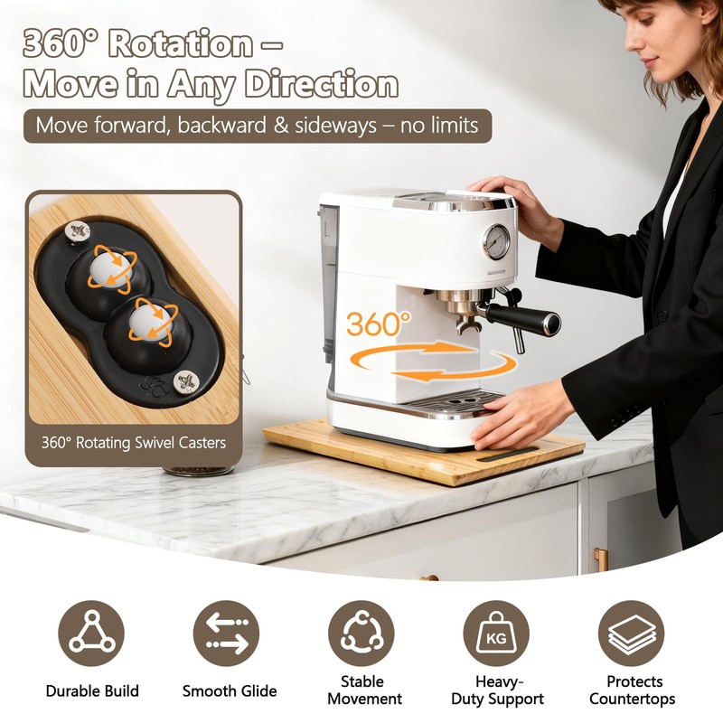 Fullin 360°Appliance Slider, Bamboo Sliding Tray for Coffee Maker, Appliance