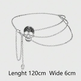 Skull Layered Waist Chain Belt - Punk Gothic Crossover Body Belly Chains Tassel for Women Girl
