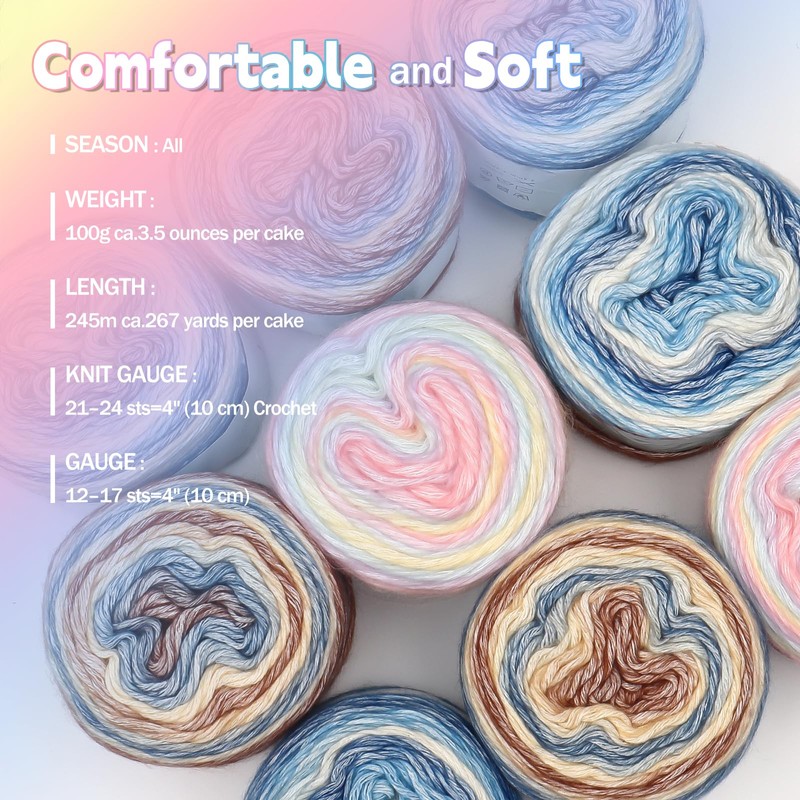 Katech Ombré Yarn for Crocheting-Gradient Cake Yarn-4x100g 60% Cotton 30%