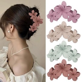 Hawaiian Flower Hair Clips for Women - 4PCS Large Claw Clips for Thick Hair with Strong Hold, Beach Hair Accessories