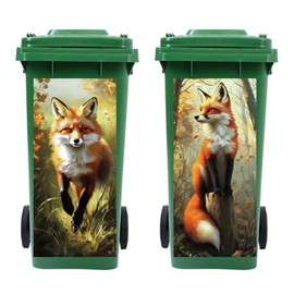 Peacoblue Wheelie Bin Stickers 2 Sheets Fox Sticky Dustbin Stickers Decals, 15in x 32in Waterproof Self Adhesive Large Wraps for Trash Cans Bins Driveway Garden Outdoor Indoor Patio Decoration