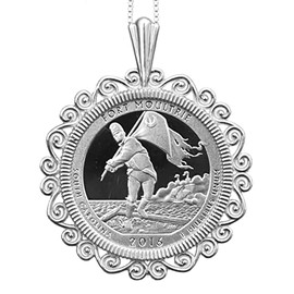 US 2016 South Carolina Fort Moultrie at Fort Sumter National Monument Quarter 90% Silver Proof Coin 925 Sterling Silver Necklace NEW - America the Beautiful