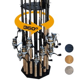 Rush Creek Creations 16-Rod Spinning Fishing Pole Rack - Premium Fishing Rod Holder for Garage, Basement, or Shed - Top Plate Inserts for Fishing Nets, Tackle, and Accessories - Fishing Gear Storage