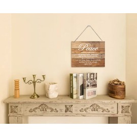 Bible Verse Printed Wood Plaque Sign Wall Hanging, Home Wall Decor Peace I Leave With You, My Peace I Give Unto You Scripture Rustic Hanging Wall Plaque Wood Signs, John 14:27 Christian Sign