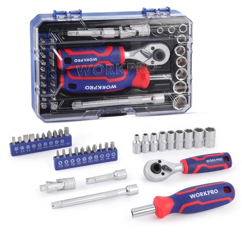 WORKPRO 34PC 1/4 Drive Master Socket Set Metric Dual Head