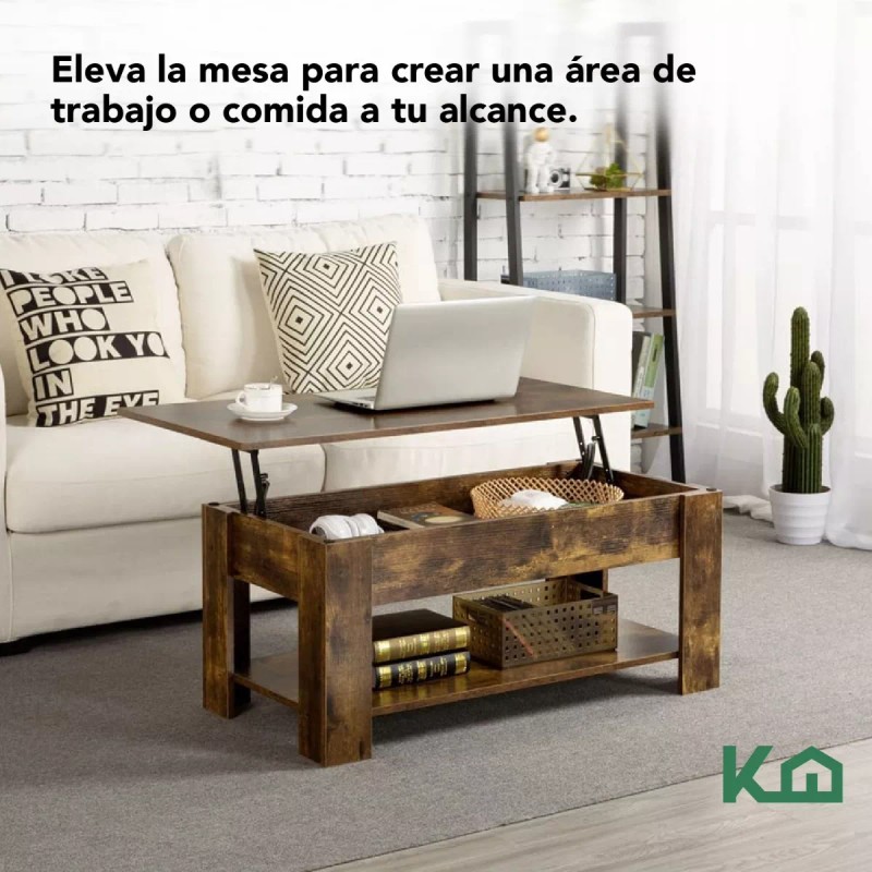 Kingshouse Mesa De Centro Elevable De Madera Con Compartimento Oculto