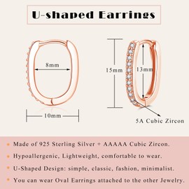 Loutade Hoop Earrings Silver Women's Earrings, 925 Sterling Silver Oval Hoop Earrings with Zirconia, Hypoallergenic Geometric Silver Huggie Earrings, Sleeping Cartilage Earrings, Silver 925 Hoop