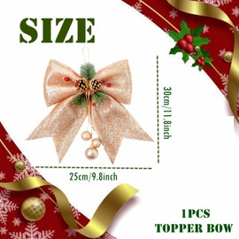 1P Rose Gold Topper Bows for Christmas Tree,9.8x11.8in Glitter Wreaths Bows Large Sequin Ties Xmas Bows for Tree Topper,Xmas Tree Bows,Foam Bows Ornaments for Christmas Tree,Wreaths,Garland Decor