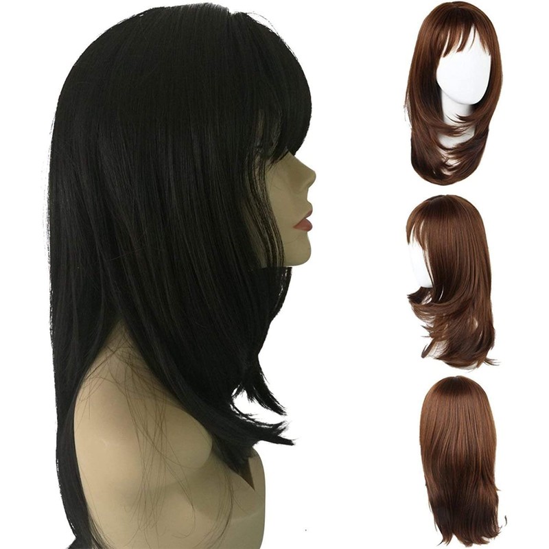 Morningplace Semi-Long Wig with Net, Smooth, Straight (Brown)